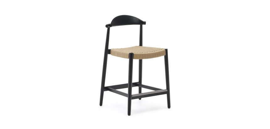 Nina stool made of solid acacia wood with black finish and beige rope height 62 cm