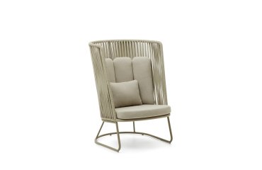 Outdoor fauteuil Saconca met hoge rugleuning in touw en groen gegalvaniseerd staal