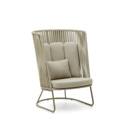 Outdoor fauteuil Saconca met hoge rugleuning in touw en groen gegalvaniseerd staal