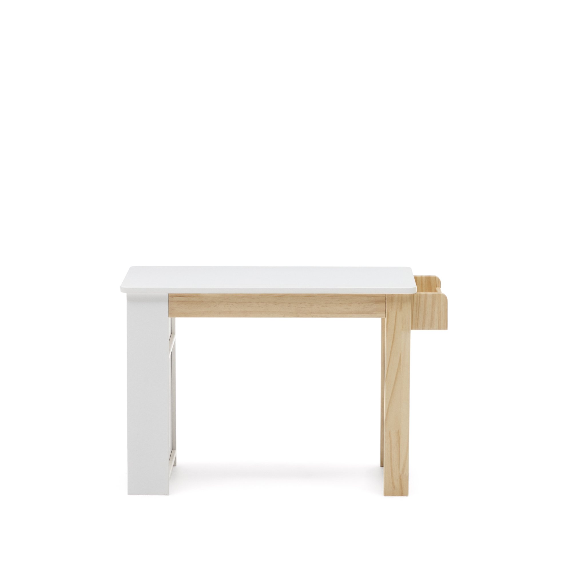 Bureau Serwa de MDF blanc et pieds et détails en bois de pin