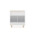 Bibliothèque Serwa en MDF blanc avec pieds et barre en bois de pin
