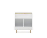 Serwa bookcase in white MDF with solid pine legs and bar