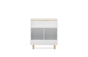 Serwa bookcase in white MDF with solid pine legs and bar