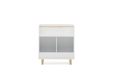 Bibliothèque Serwa en MDF blanc avec pieds et barre en bois de pin