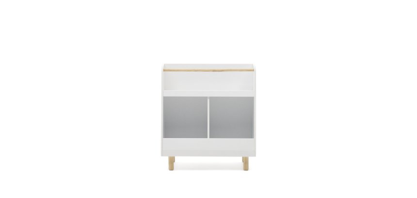Bibliothèque Serwa en MDF blanc avec pieds et barre en bois de pin