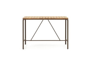 Hoge terrastafel Salguer massief acaciahout en bruin stalen onderstel 140 x 70 cm