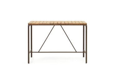 Table d'extérieur haute Salguer - bois acacia massif pied acier marron  L140 x P 70 cm