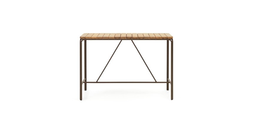 Table d'extérieur haute Salguer - bois acacia massif pied acier marron  L140 x P 70 cm