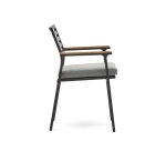Silla de exterior Bona aluminio con acabado negro y reposabrazos de madera maciza de teca