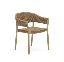 Pola 100% outdoor chair in solid eucalyptus and faux-rattan with a natural finish
