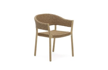 100% buitenstoel Pola massief eucalyptushout synthetisch rotan natuurlijke afwerking