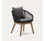 Chaise Portalo en corde noire et pieds en bois d'acacia massif