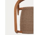 Ydalia stackable outdoor chair in solid teak wood with natural finish and beige rope