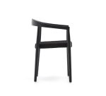 Ydalia stackable outdoor chair in solid teak wood with black finish and black rope