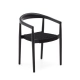 Chaise empilable Ydalia en teck massif, finition noire et corde noire
