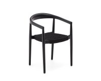 Ydalia stackable outdoor chair in solid teak wood with black finish and black rope
