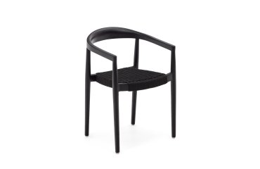 Chaise empilable Ydalia en teck massif, finition noire et corde noire