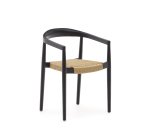 Chaise empilable Ydalia en teck massif, finition noire et corde naturelle