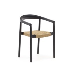 Chaise empilable Ydalia en teck massif, finition noire et corde naturelle