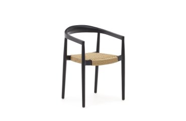 Ydalia stackable outdoor chair in solid teak wood with black finish and natural rope