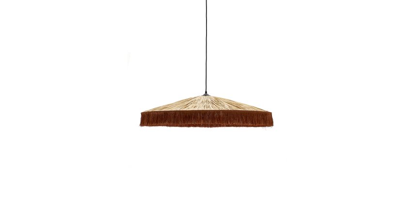 Pollensa ceiling lamp in natural raffia and terracotta fringes, Ø 75 cm