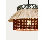 Lámpara de techo Pulmi de rafia natural, terracota y azul Ø 40 cm