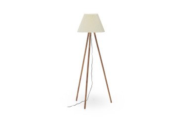 Lampadaire Benicarlo en bois d'hévéa massif finition naturelle et beige