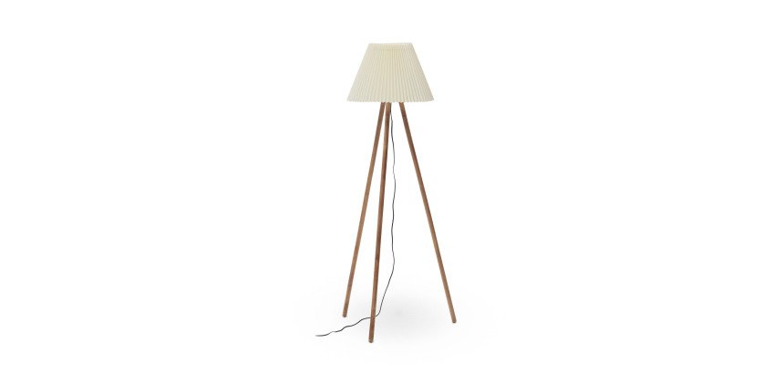 Lampadaire Benicarlo en bois d'hévéa massif finition naturelle et beige