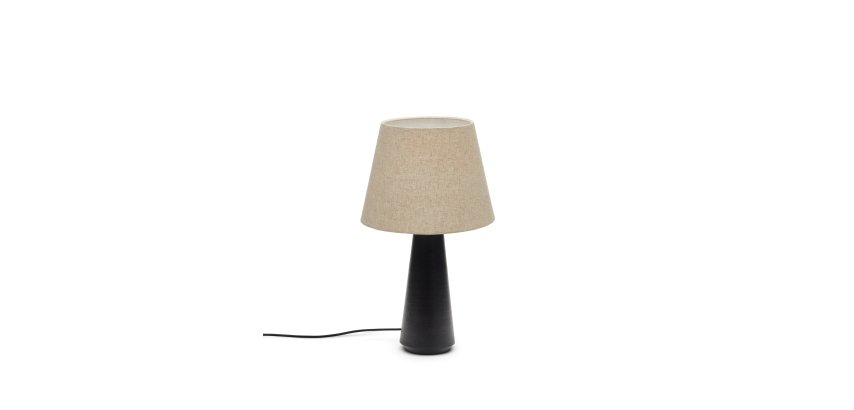 DE_Lampe de table Torrent en métal peint noir et abat-jour en lin