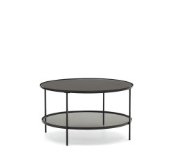 Gilda salontafel van gehard glas en metaal met matzwarte afwerking, Ø 80 cm