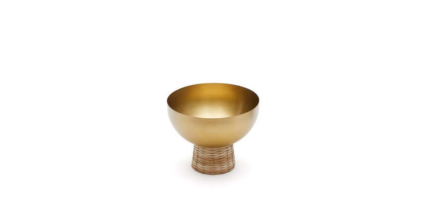 Suli small bowl made of gold-finished stainless steel and rattan