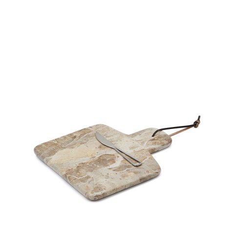 Suka large cutting board and beige marble knife set