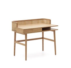 Araxi bureau in fineer, massief essen en rotan 105 x 62 cm