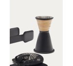 Set Shai d'ustensiles de cocktail en acier inoxydable noir et rotin