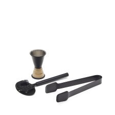 Set Shai d'ustensiles de cocktail en acier inoxydable noir et rotin