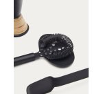 Set Shai d'ustensiles de cocktail en acier inoxydable noir et rotin