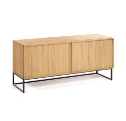 Mueble TV Taiana 2 puertas chapa de roble y estructura de acero acabado negro 112 x 51 cm