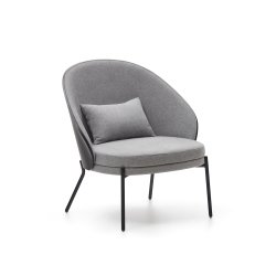 Eamy light grey armchair in an ash wood veneer with a black finish and black metal