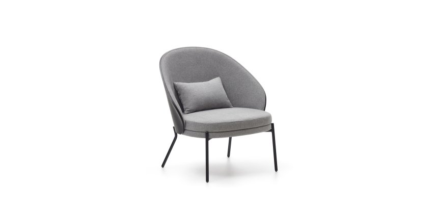 Fauteuil Eamy gris clair placage de frêne finition noire et métal noir