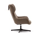 Fauteuil giratoire avec accoudoirs Zalina en chenille marron clair et acier avec finition noire