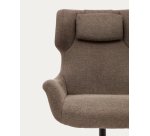 Fauteuil giratoire avec accoudoirs Zalina en chenille marron clair et acier avec finition noire