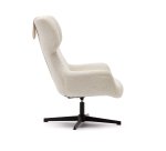 Fauteuil giratoire avec accoudoirs Zalina en bouclette blanche et acier avec finition noire