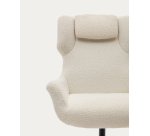 Fauteuil giratoire avec accoudoirs Zalina en bouclette blanche et acier avec finition noire