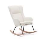 Fauteuil à bascule Maustin en bouclette blanc et structure en acier noir et bois de hêtre