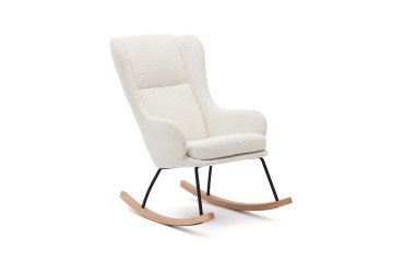 Maustin rocking chair in white shearling with a black steel structure and beech wood