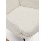 Fauteuil à bascule Maustin en bouclette blanc et structure en acier noir et bois de hêtre