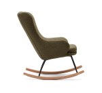 Fauteuil à bascule Maustin bouclette vert foncé et structure en acier noir et bois de hêtre