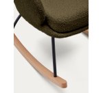 Fauteuil à bascule Maustin bouclette vert foncé et structure en acier noir et bois de hêtre