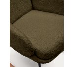 Fauteuil à bascule Maustin bouclette vert foncé et structure en acier noir et bois de hêtre