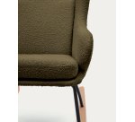 Fauteuil à bascule Maustin bouclette vert foncé et structure en acier noir et bois de hêtre